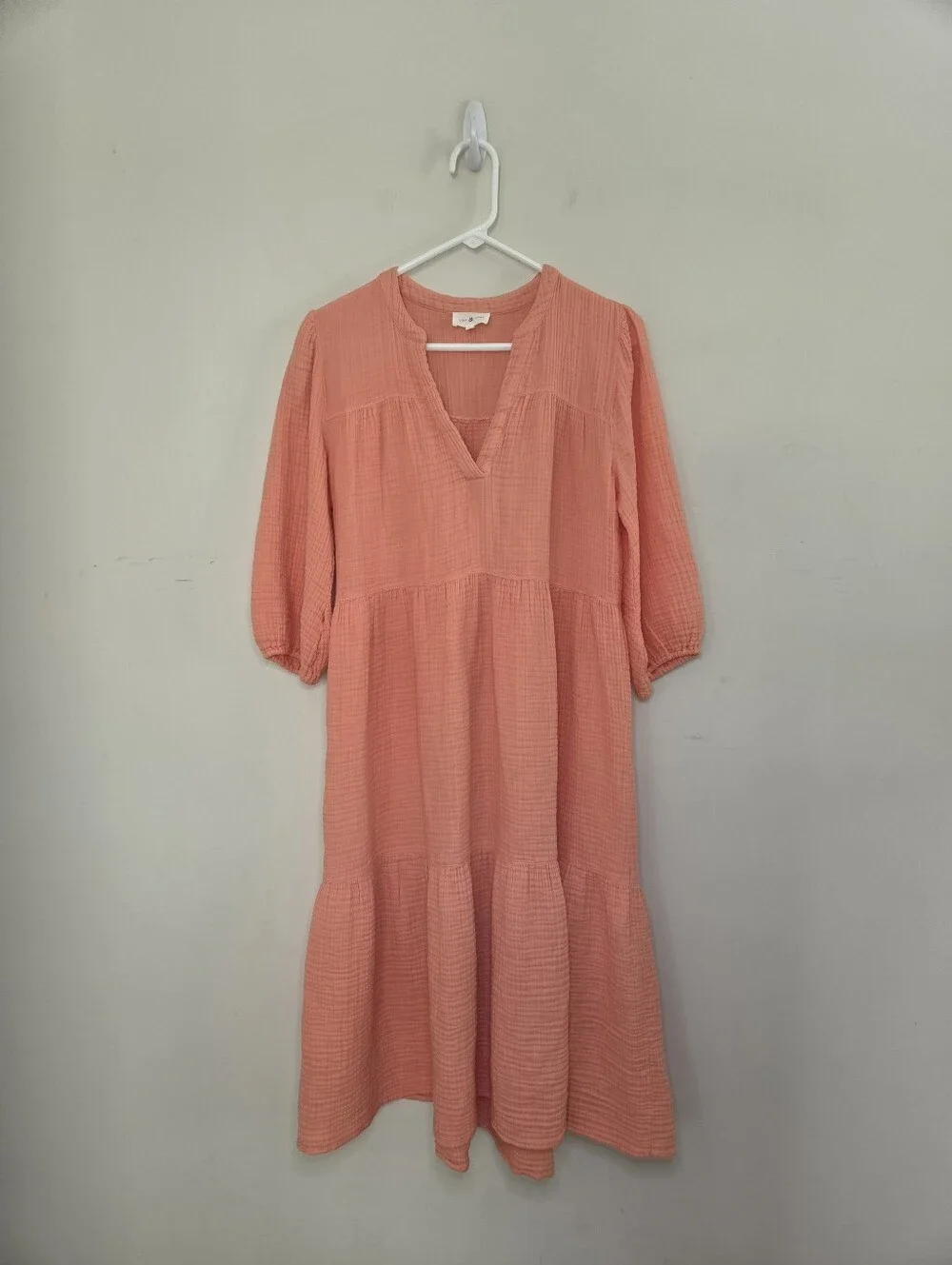 Women's Lou & Gray Peach Color Gauzy Midi Length Dress Sz Small - Picture 2 of 9